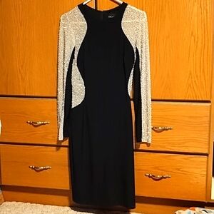 XSCAPE Rhinestone Illusion Black Cocktail Dress